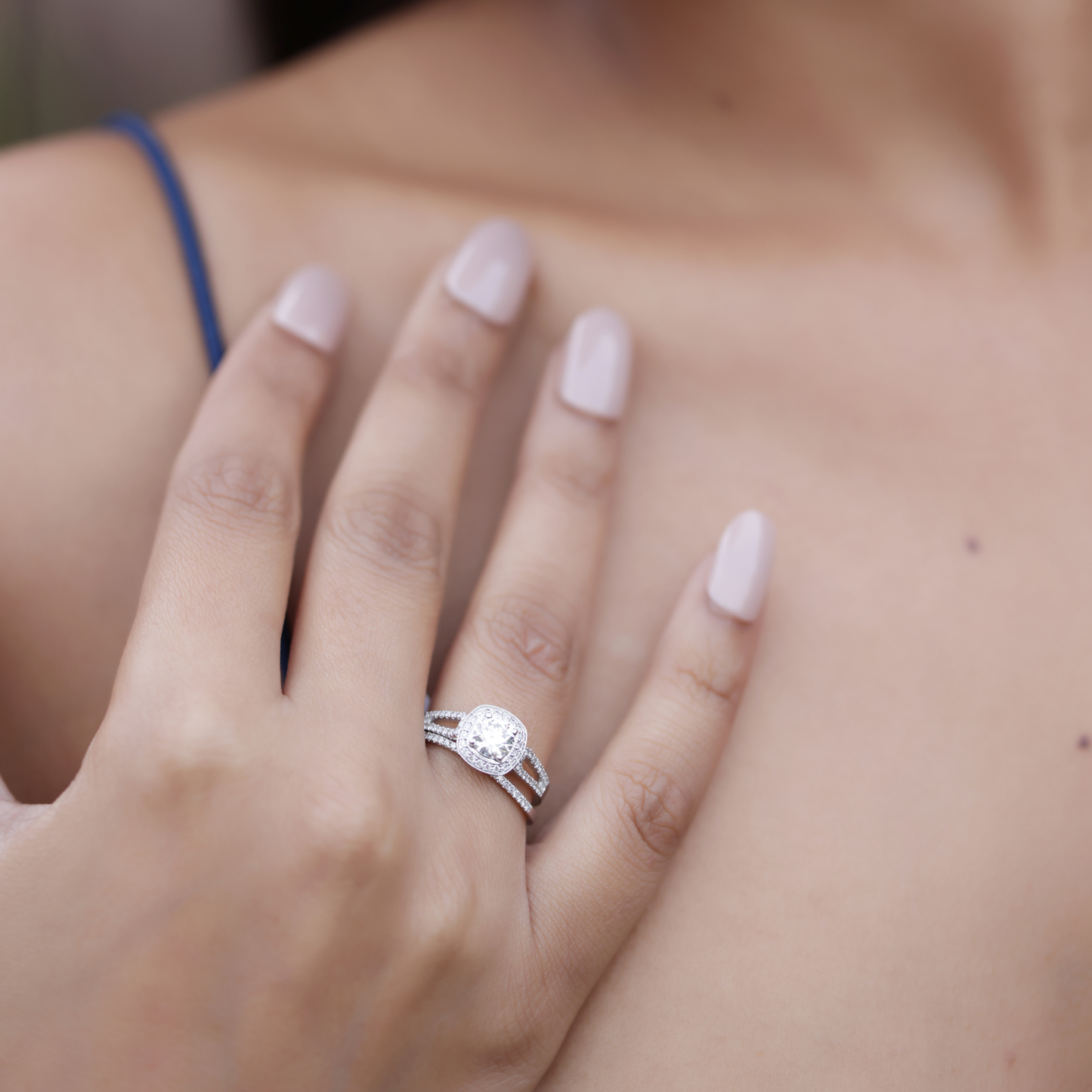 Shimmer Halo Solitaire Ring
