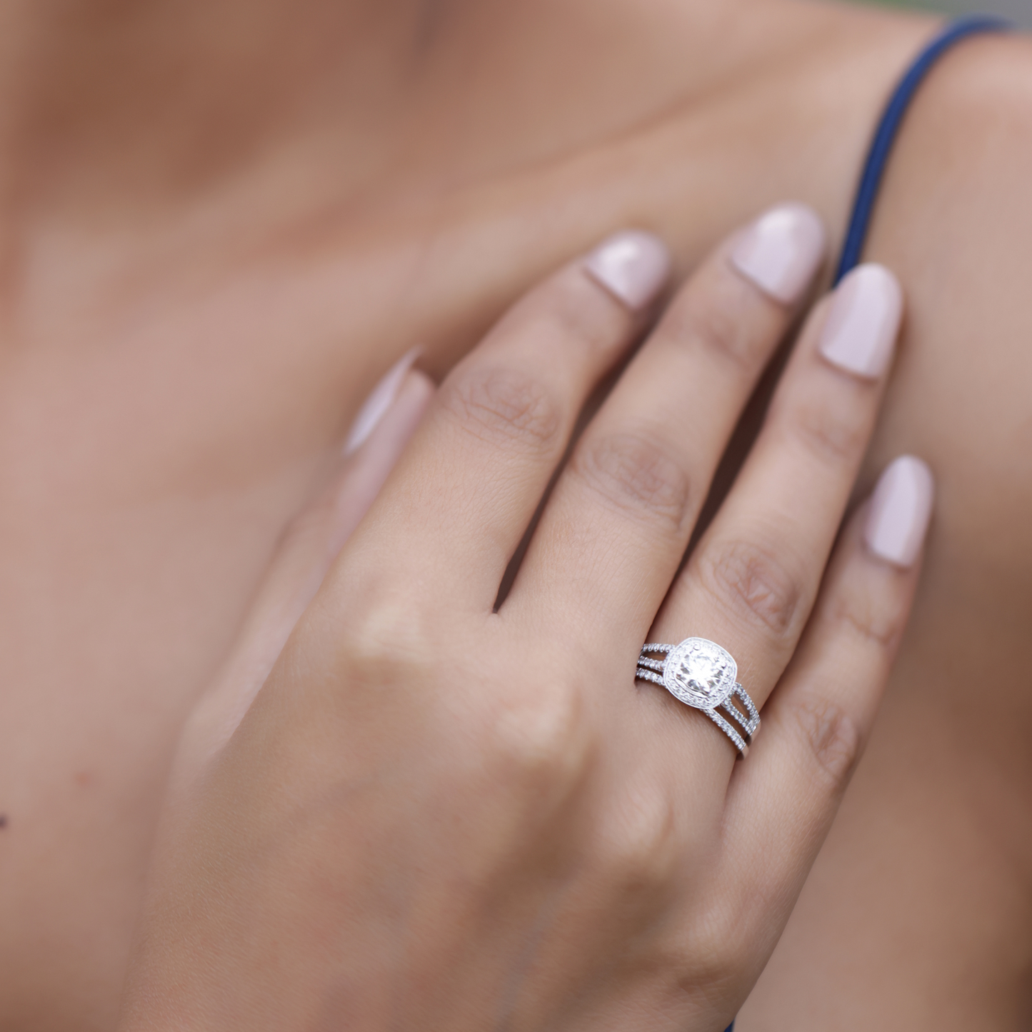 Shimmer Halo Solitaire Ring