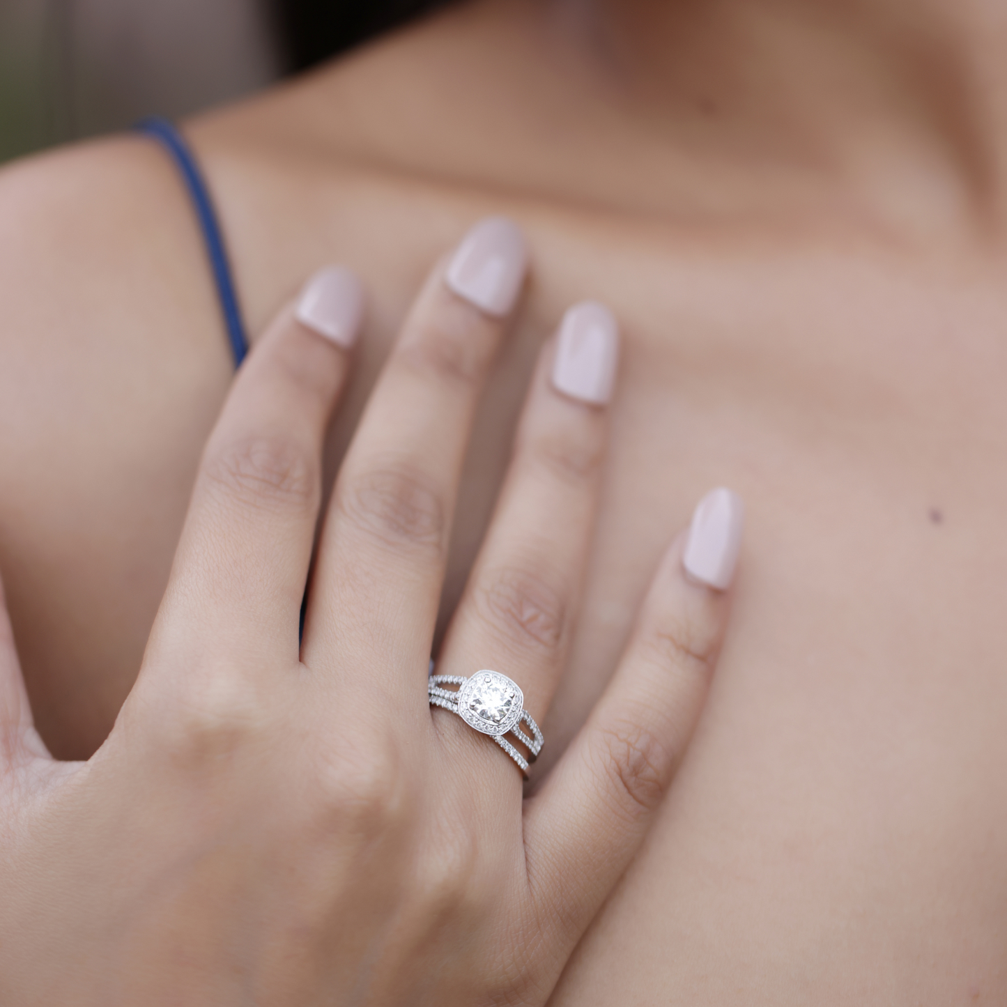 Shimmer Halo Solitaire Ring