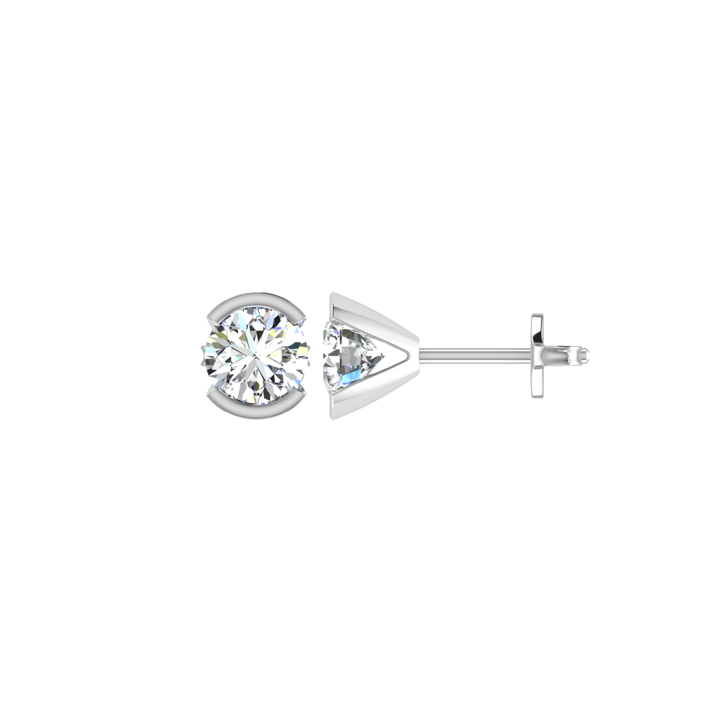 Semi bezel set Round Earrings
