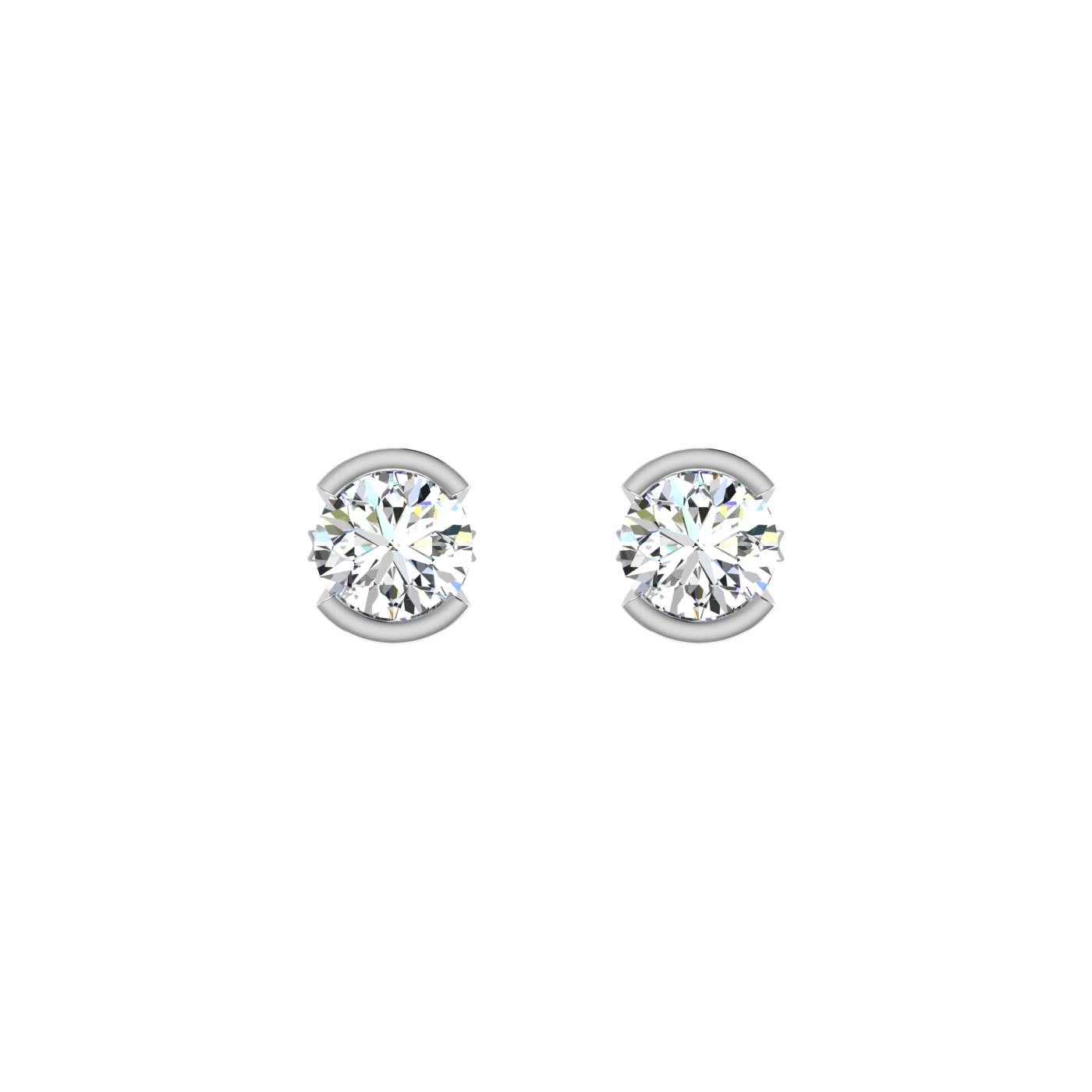 Semi bezel set Round Earrings