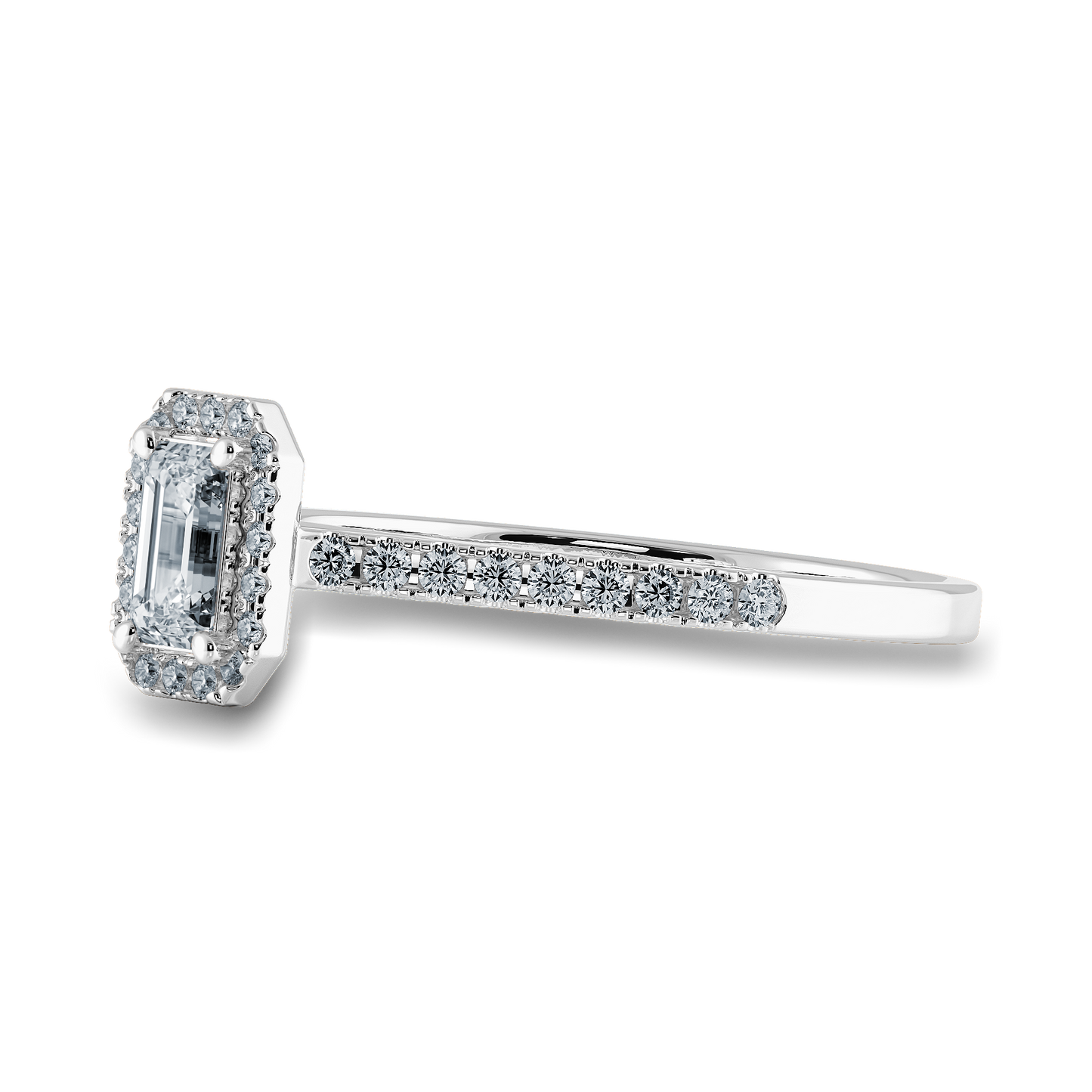 0.50 ct Emerald Ring in Pave Halo Setting