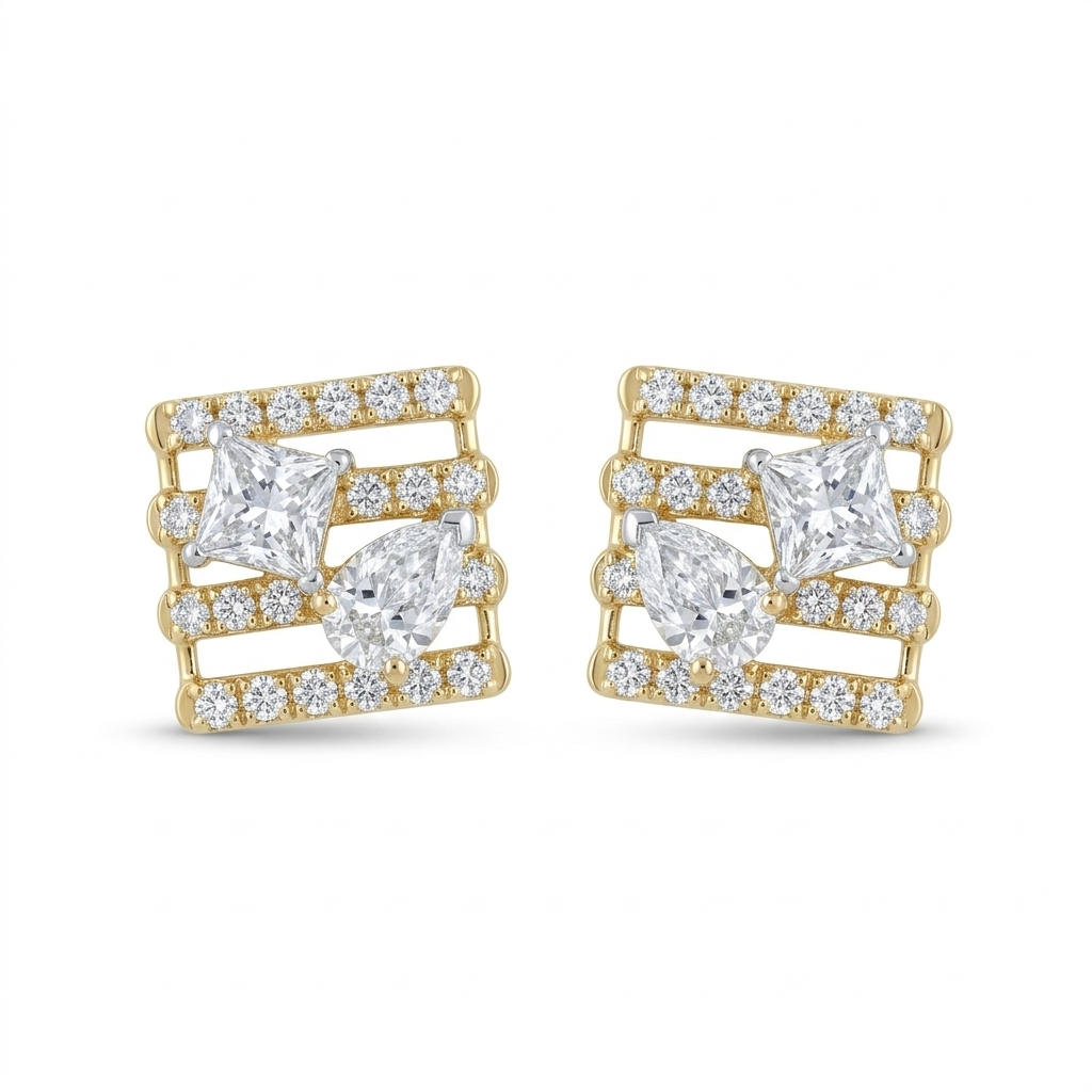 Cushion Halo Grid Earring