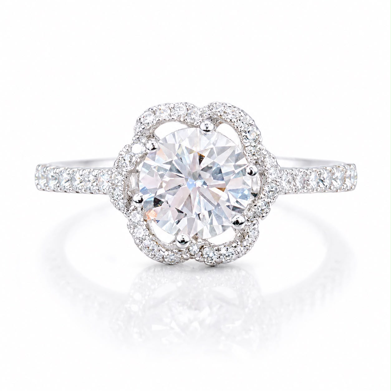 Flower halo Solitaire Ring