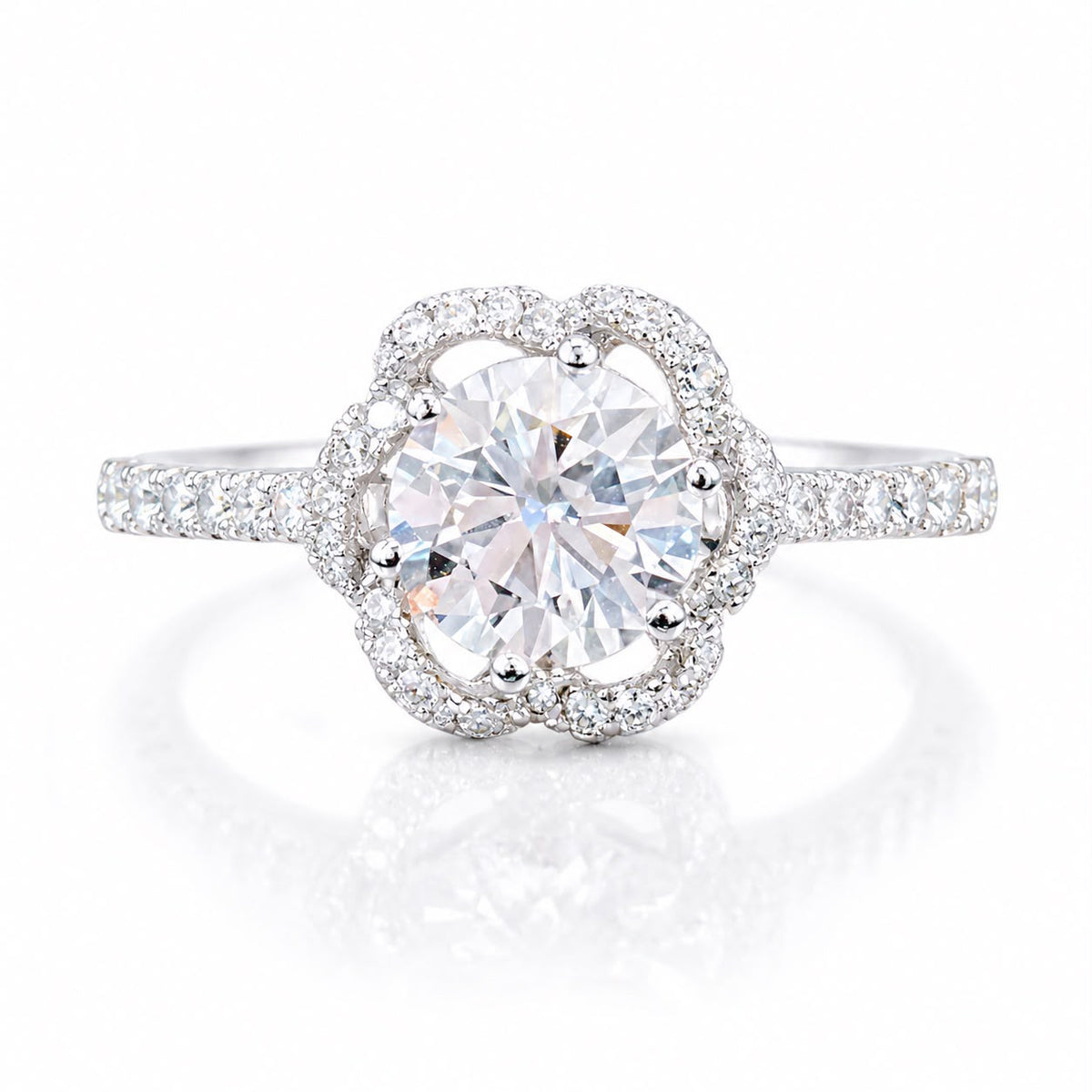Flower halo Solitaire Ring